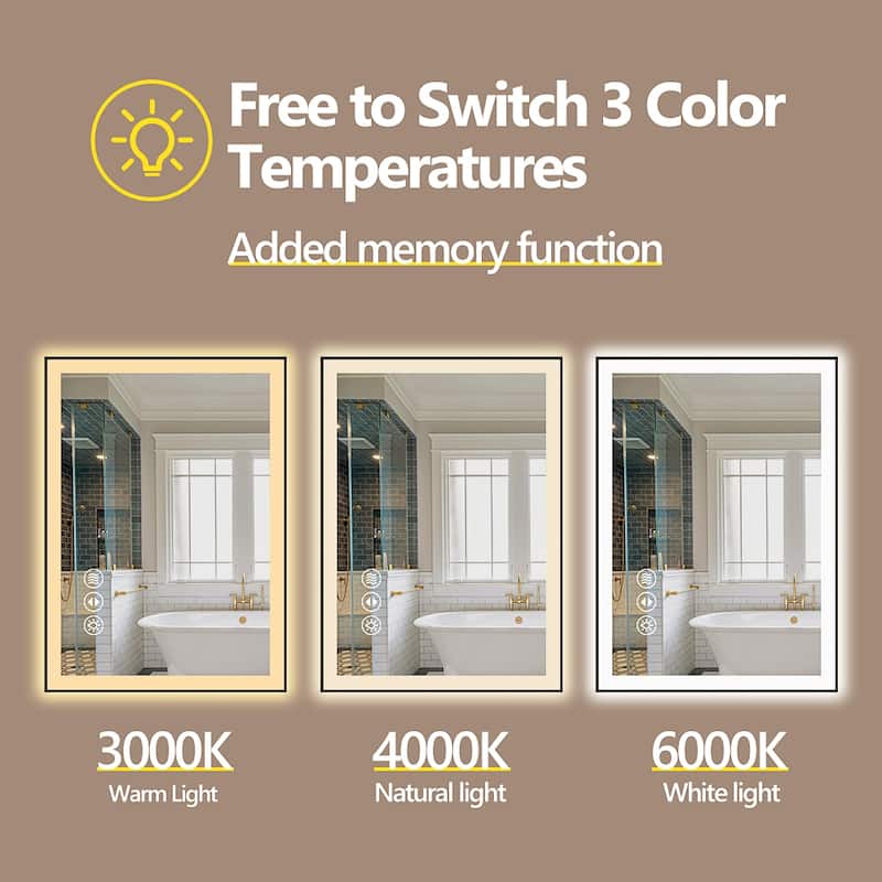 24x36 Inch Frameless LED Bathroom Mirror,Smart Mirror