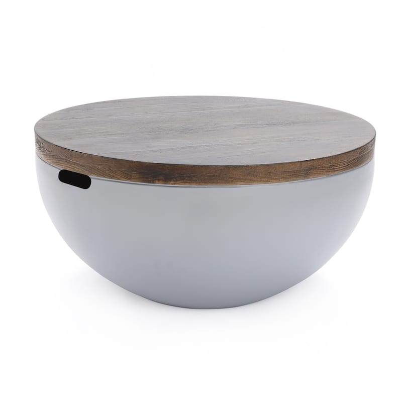 Grey and Brown MgO Round Coffee Table, Indoors and Outdoors
