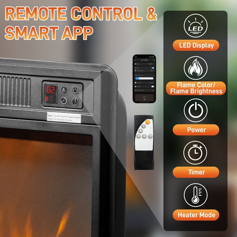 1400W Wall Recessed Fireplace Heater with WiFi Function(18inch/23inch/26inch)