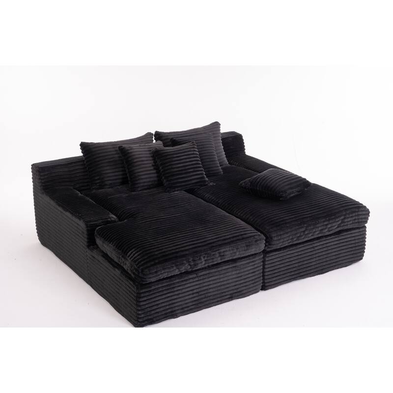 Oversized Corduroy Upholstered Chaise Lounge Sofa / Double Single Side Arm Sleeper Sofa Couch / Modular Recliner Sofa