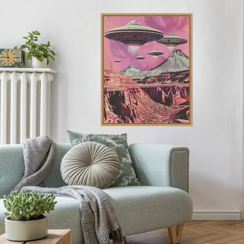 UFOs Canyon Landing by Samantha Hearn Framed Canvas Wall Art Print - Sylvie Natural