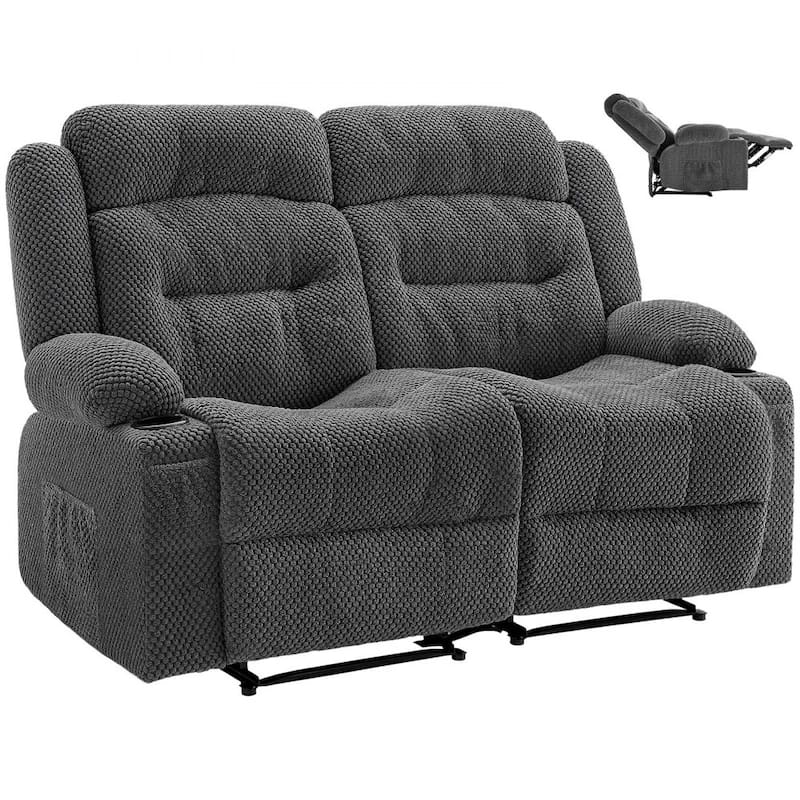 Grey Corduroy Recliner Loveseat with Vibration Massage, Lumbar Heat and USB Ports - 63 x 37 x 42.9 in