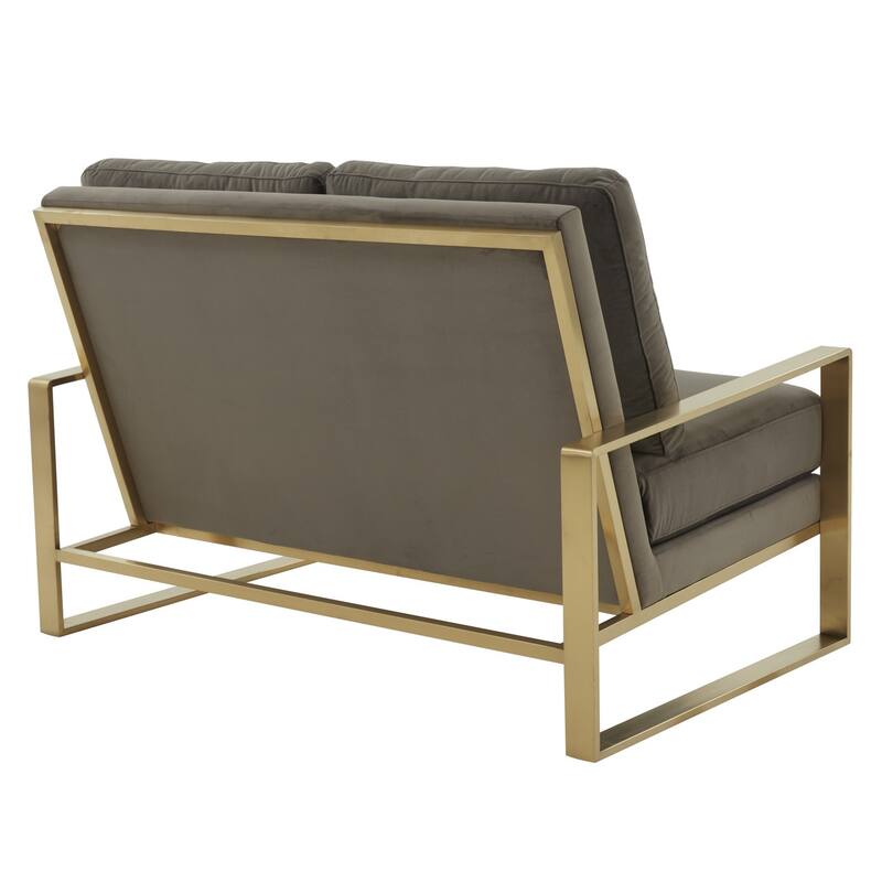 Jefferson Modern Leather/Velvet Loveseat Sofa with Silver/Gold Frame, Removable Cushions Couch for Home and Office