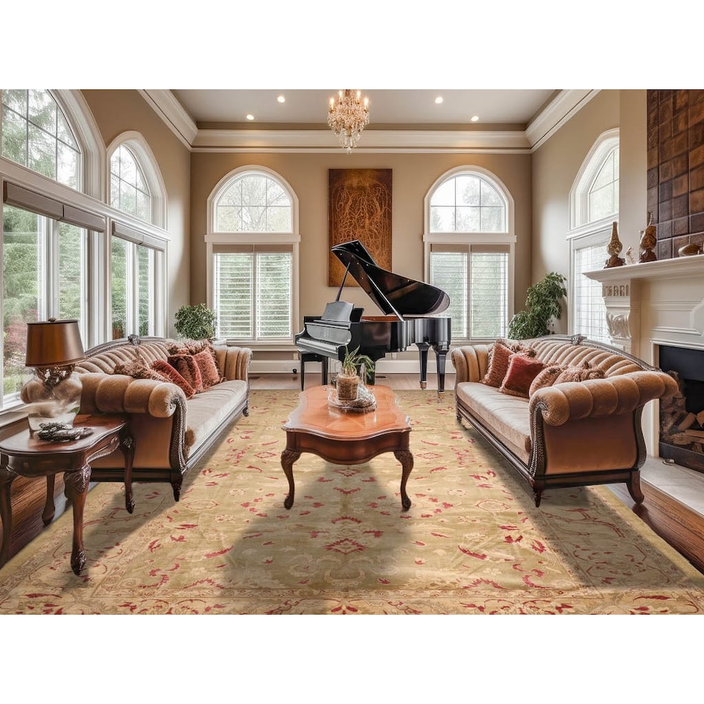 Hand Knotted Chobi Peshawar Pistacchio 100% Wool Traditional Area Rug - 12' 6'' x 17' 11''