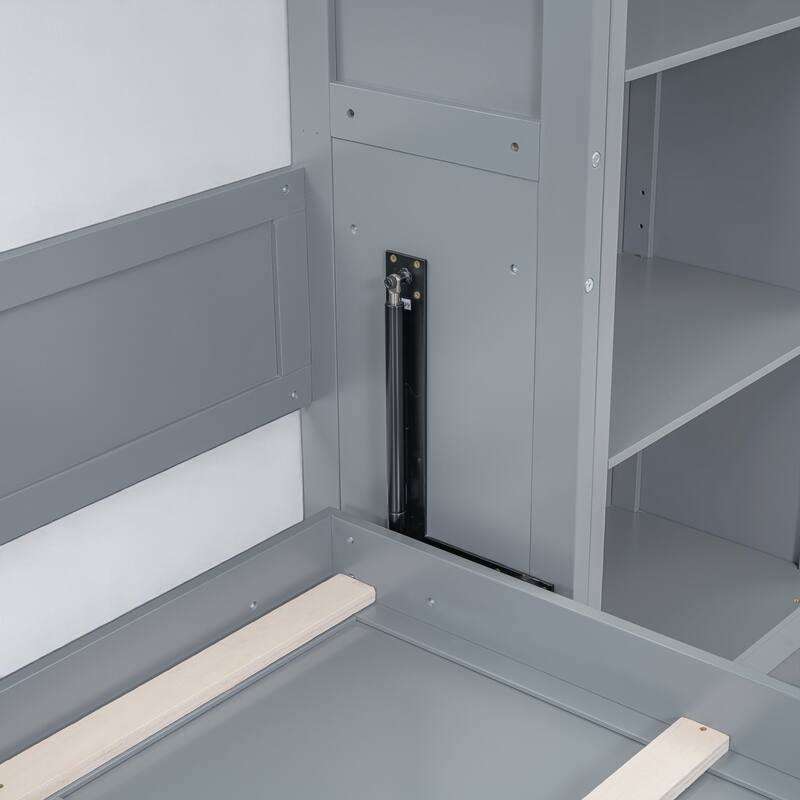 Full/Queen Size Murphy Wall Bed with Shelves, Foldable Cabinet Bed with Storage, Plywood MDF Frame