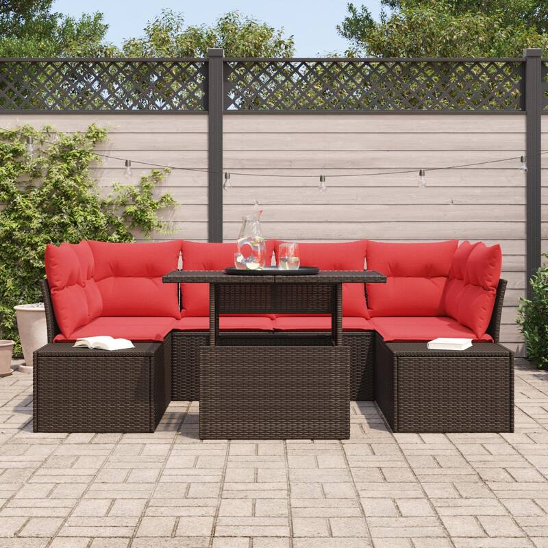 vidaXL 7 Piece Garden Sofa Set with Cushions - 91.7×60.6×27.2