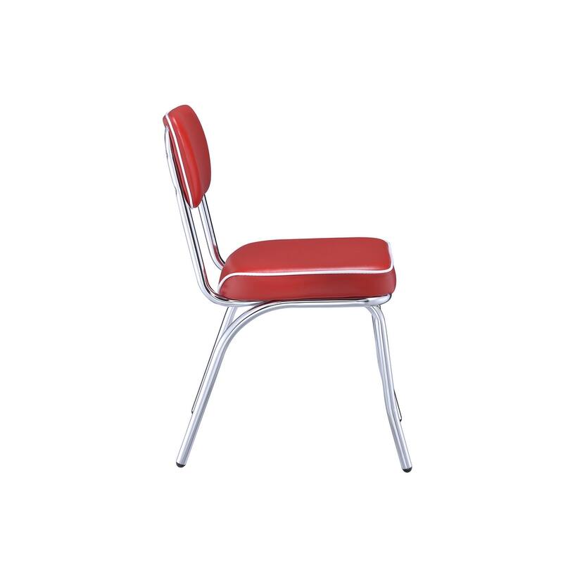 Leather Upholstered Metallic Retro Dining Side Chair, Set of 2 - 32.5 H x 21 W x 17 L Inches
