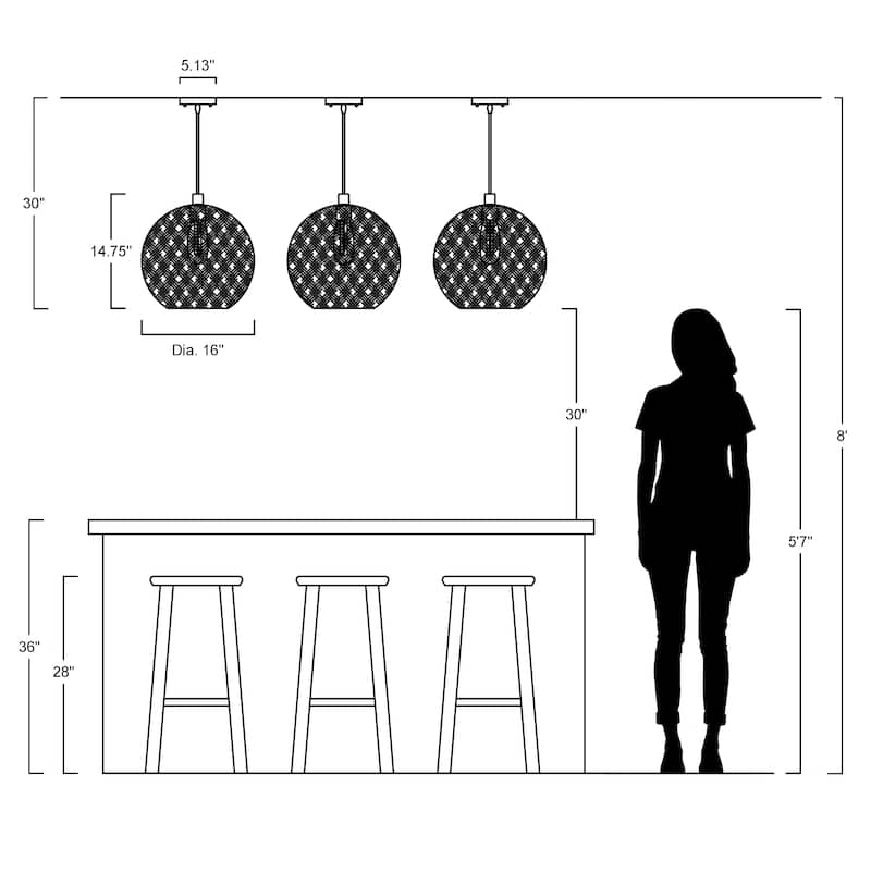 Louisa 1-Light Bohemian Minimalist Iron/Rope Woven Globe LED Pendant, White/Black by JONATHAN Y