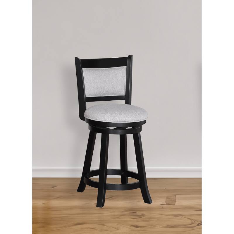 2pc Swivel Pub Stools Counter Height Chair Upholstered Seat Footrest Wooden Dining Room Furniture Black/Dove