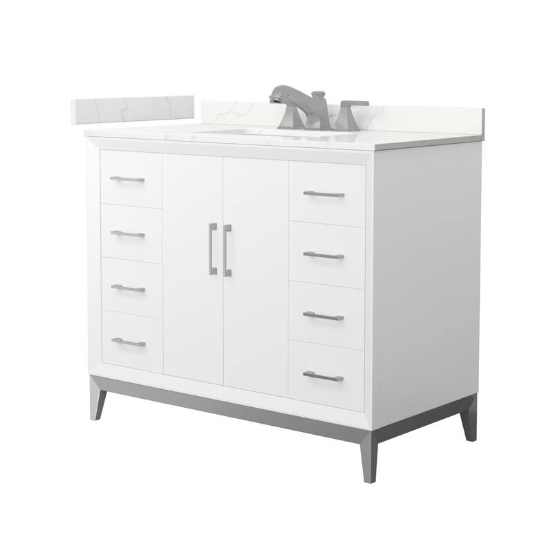 Wyndham Collection WCH818142S-QTZ-US3MXX Amici 42" Free Standing - White / Giotto Quartz Top / Brushed Nickel