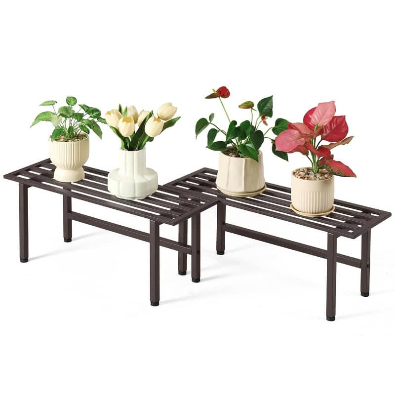 2 Pack Metal Plant Stand Outdoor Plant Shelf Indoor - 26 x 8.75 x 10.12 inches