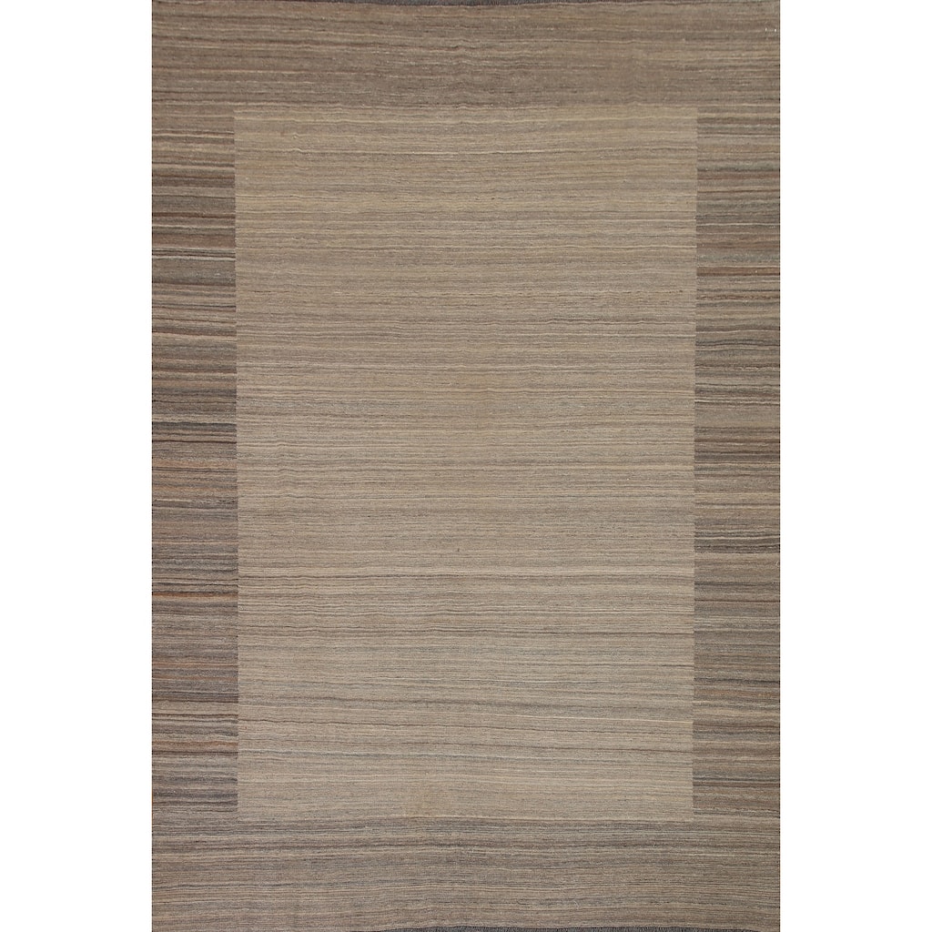 Hand-Woven Striped Kilim Modern Area Rug Wool Carpet - 8'0" x 9'10"