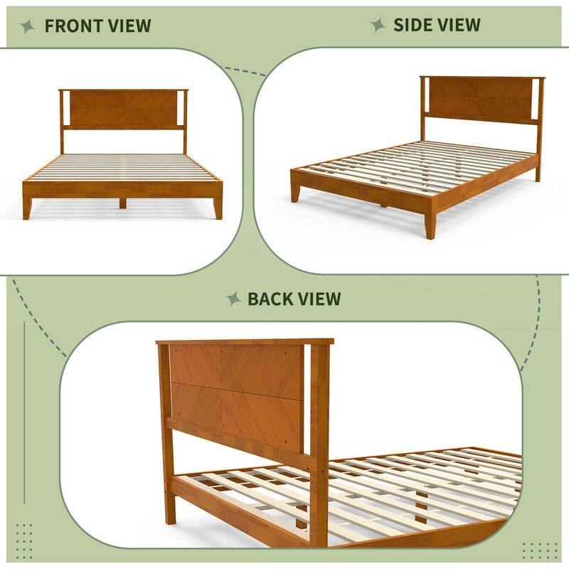 Twin Size Deluxe Bed Frame with Headboard with Solid Wood, No Box Spring Needed, Easy Assembly, White
