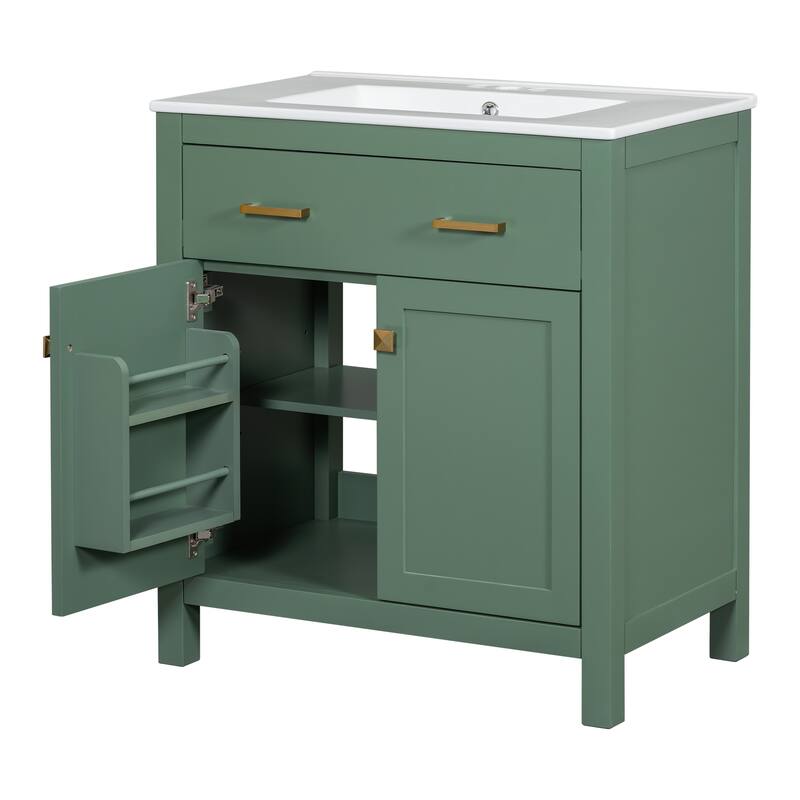 30 Inch Single Sink Bathroom Vanity Cabinet, Solid Wood Frame