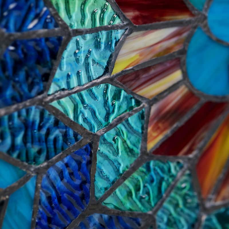 River of Goods 24-inch Tiffany-style Stained Glass Peacock Star Window Panel - 24"L x 0.25"W x 24"H