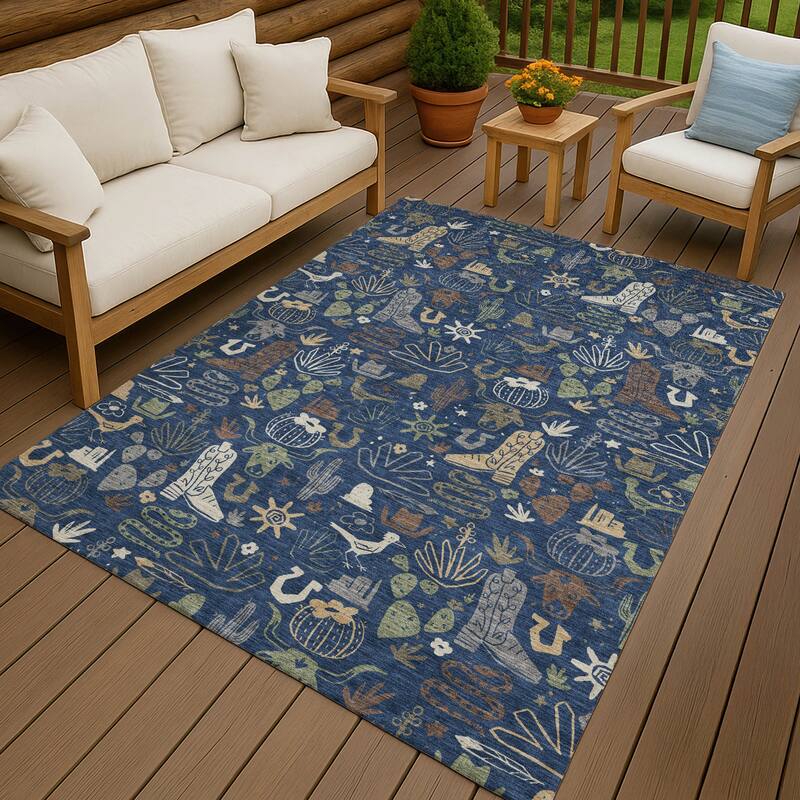 Machine Washable Indoor/ Outdoor Modern Ranch Chantille Rug