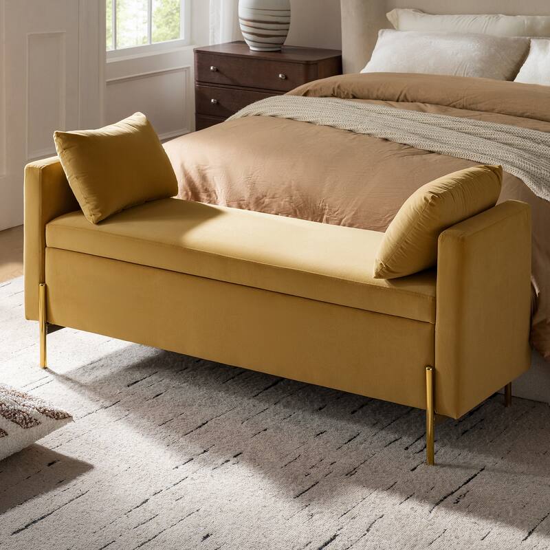 Angelus Modern 56''W Upholstered Flip Top Storage Bench withTwo Pillows and Arms by HULALA HOME