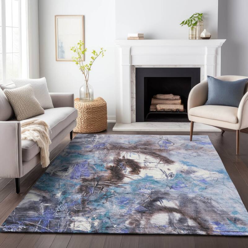 Machine Washable Indoor/Outdoor Modern Artistry Chantille Rug