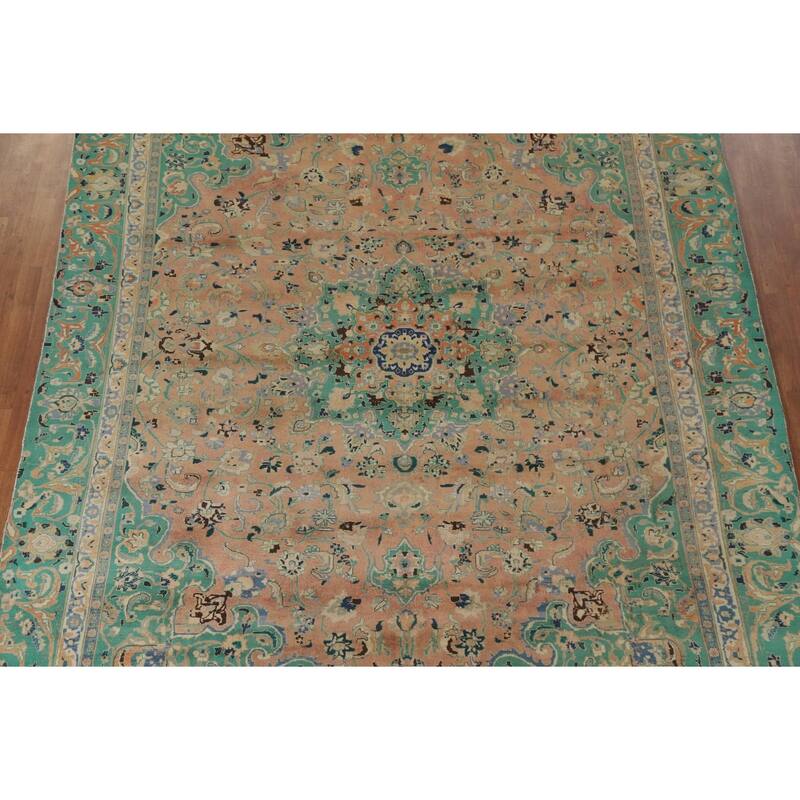 Hand Knotted Oriental 100% Wool Carpet Traditional Floral Coral Mashad Area Rug - 11' 3'' X 8' 11''