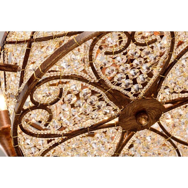 Kimo 6-light Spain Bronze Finish Scroll and Crystal Chandelier Ceiling Light - Spanish-Bronze