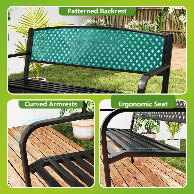 Costway 50 Inches Garden Bench Outdoor Bench with Patterned Backrest
