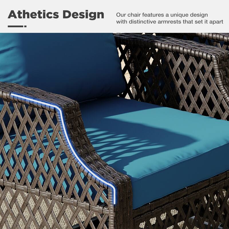 Outdoor Wicker Patio Set w Swivel Chairs & Sofa, Ottomans and Tables, Modular 3/5/6/7-Piece, All-Weather Conversation Set.