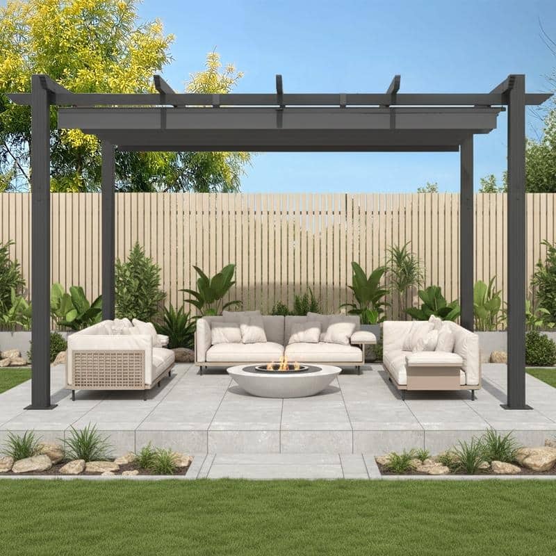 EROMMY 10' x 13' Outdoor Pergola with Retractable Canopy, Heavy-Duty Metal Frame and Adjustable Patio Shade Roof