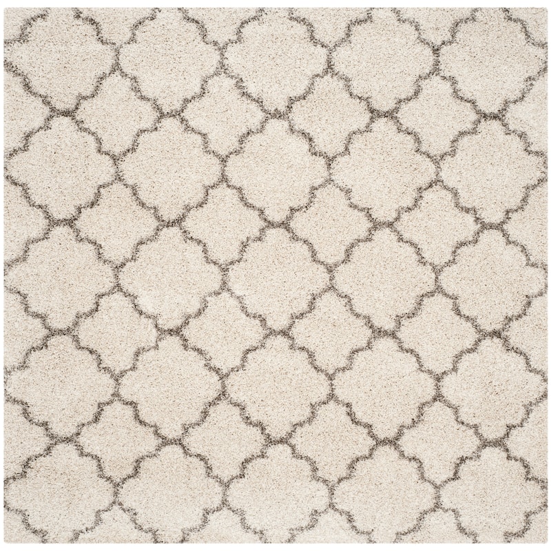 SAFAVIEH Hudson Shag Jeryl Glam Trellis 2-inch Area Rug - 5'3" Square - Ivory/Grey