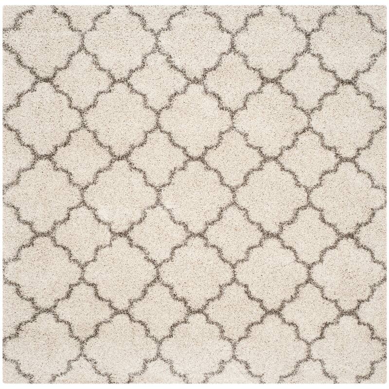 SAFAVIEH Hudson Shag Vitchka Glam Trellis 2-inch Area Rug - 8' x 8' Square - Ivory/Grey
