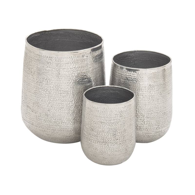 Aluminum Hammered Metal Glam Planter in Copper or Silver (Set of 3)