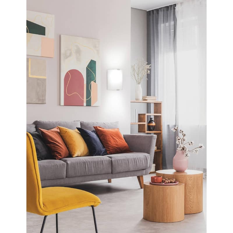 Eglo Grafik 11-inch Chrome Wall Light with Satin Glass Shade
