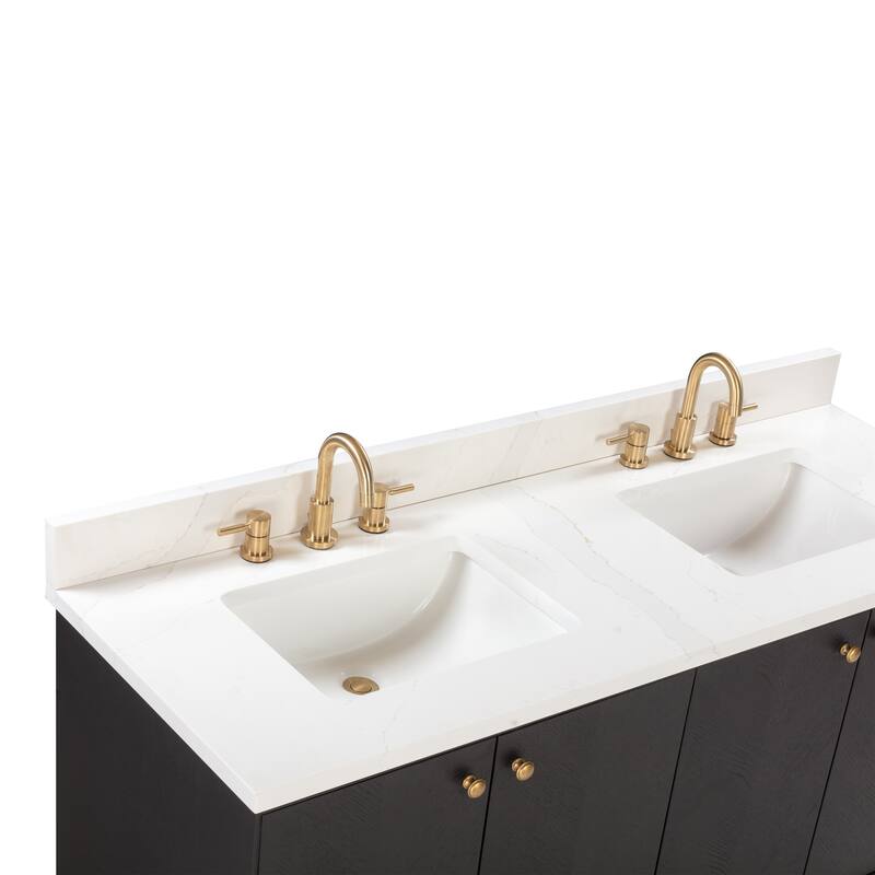 Avanity Adele 61 in. Vanity Combo in Black Oak finish with Calacatta Quartz Top