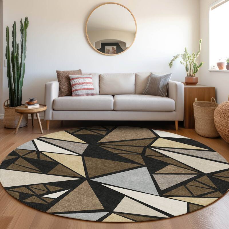 Machine Washable Indoor/ Outdoor Abstract Mosaic Chantille Rug - Brown - 8' x 8'
