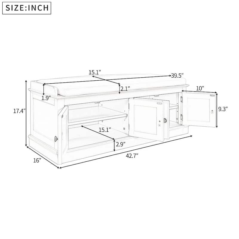 42.70" Modern Versatile Entry Upholstered Storage Bench with 4 Doors, Adjustable Shelves and Shoe Racks