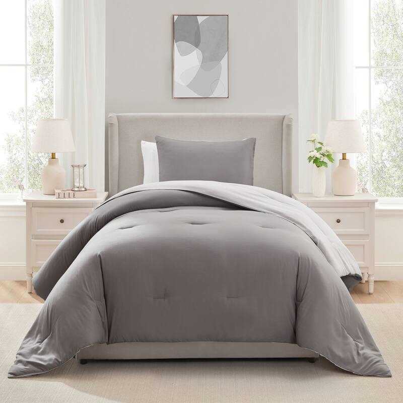 Empyrean Modern Reversible Comforter - Dark Grey / Light Grey - Twin - Twin XL