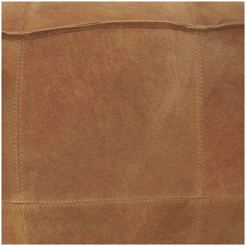 Leather Low Profile Square Pouf with Patchwork Design - Brown, Gray or Dark Brown- Roche River Decor