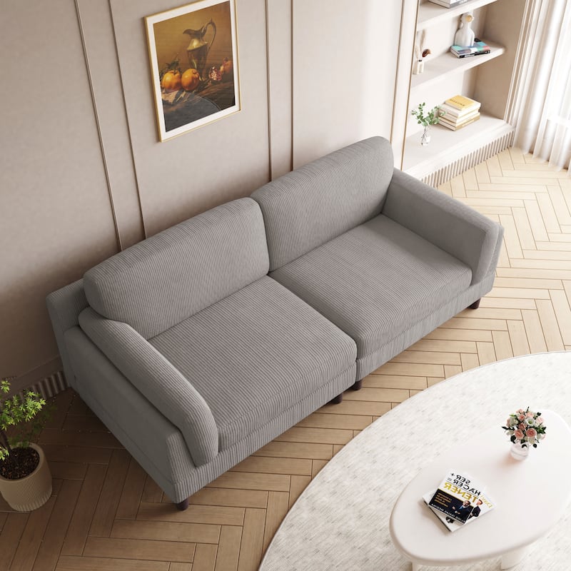 Modern 90" Loveseats Corduroy Sectional Sofa - Light Grey