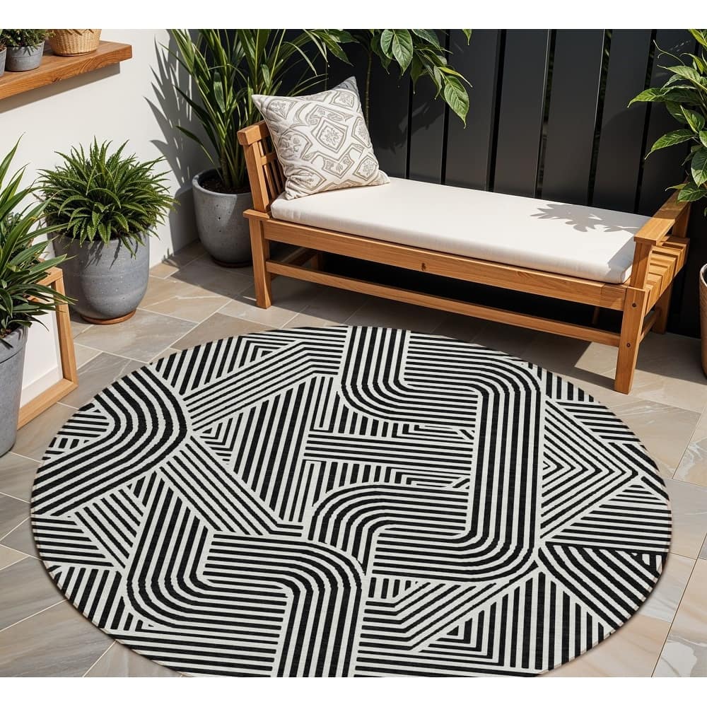 HomeRoots Abstract Transitional Rectangle Outdoor Rug