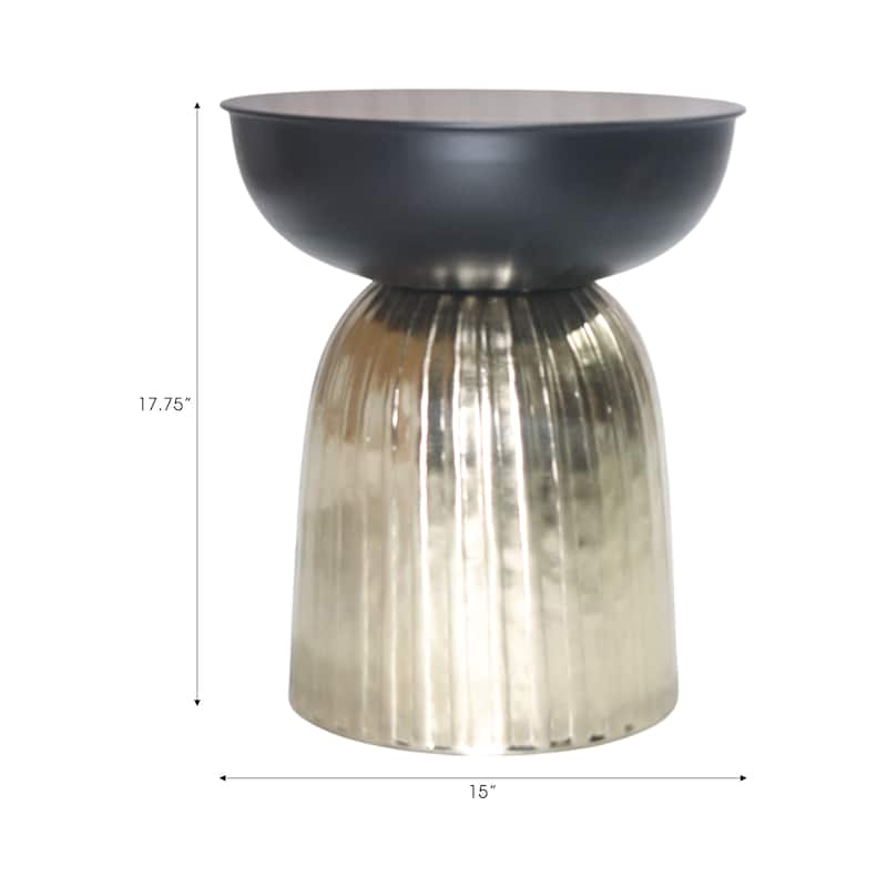Metal Side Table Round Top Textured Base Narrow - 18" Black/Gold - 15" x 15" x 17.75"