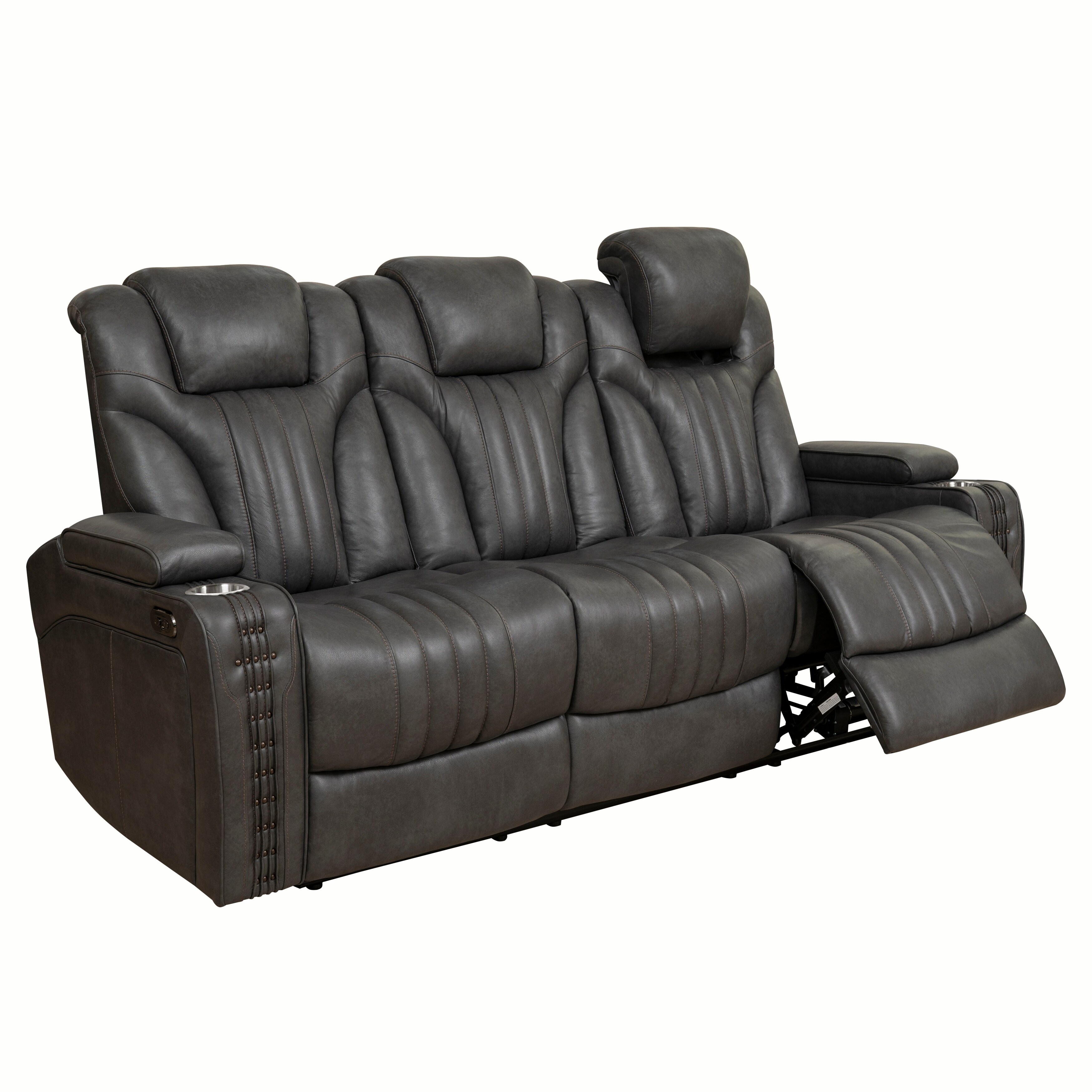 Delange reclining power sofa with adjustable cheap headrests and storage in armrests black