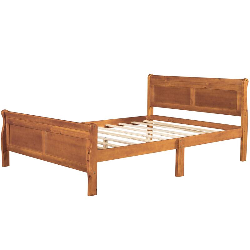 Full Size Wood Platform Bed with Headboard and Footboard & Wooden Slat Support