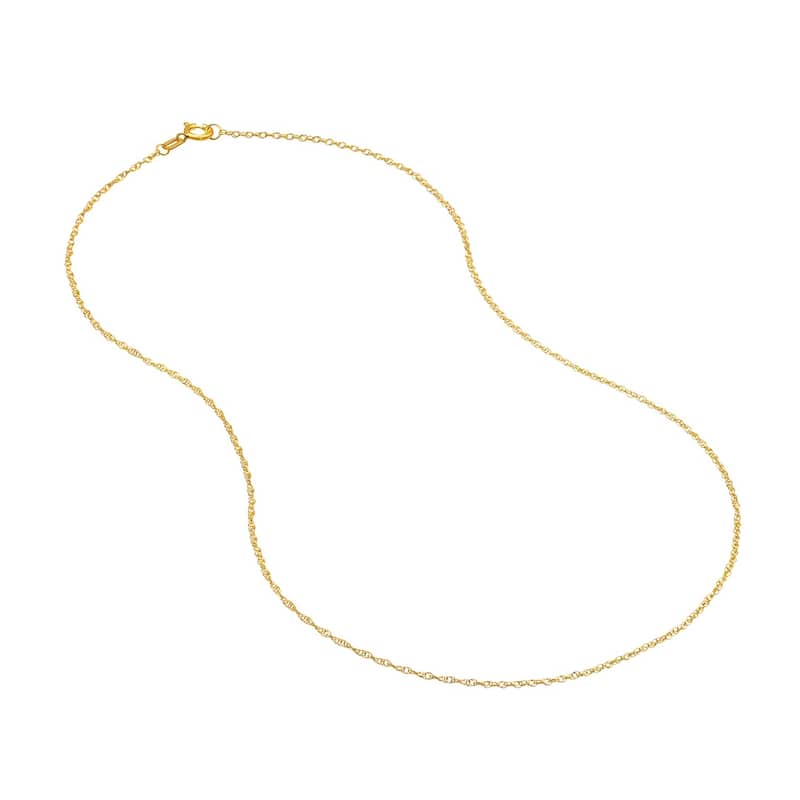 Curata 14k Yellow Gold 1.2mm Light Weight Rope Chain Necklace 5.5mm (Spring Ring)