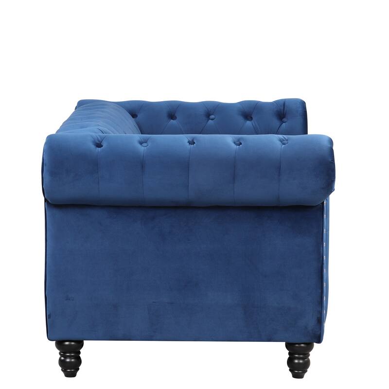 60" modern sofa Dutch plush upholstered sofa, solid wood legs, buttoned tufted backrest
