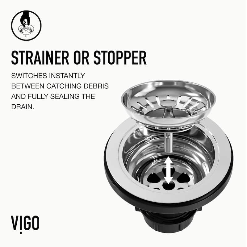 VIGO 3.5" W Kitchen Sink Drain Assembly with Strainer and Basket Stopper