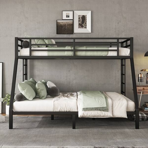 slide 2 of 9, Safety Design Metal Twin XL over Queen Bunk Bed Black