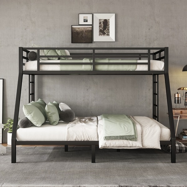 slide 2 of 9, Space-Saving and Noise Reduced Design Metal Bunk Bed for Teens and Adults, Twin XL over Queen, Black Black