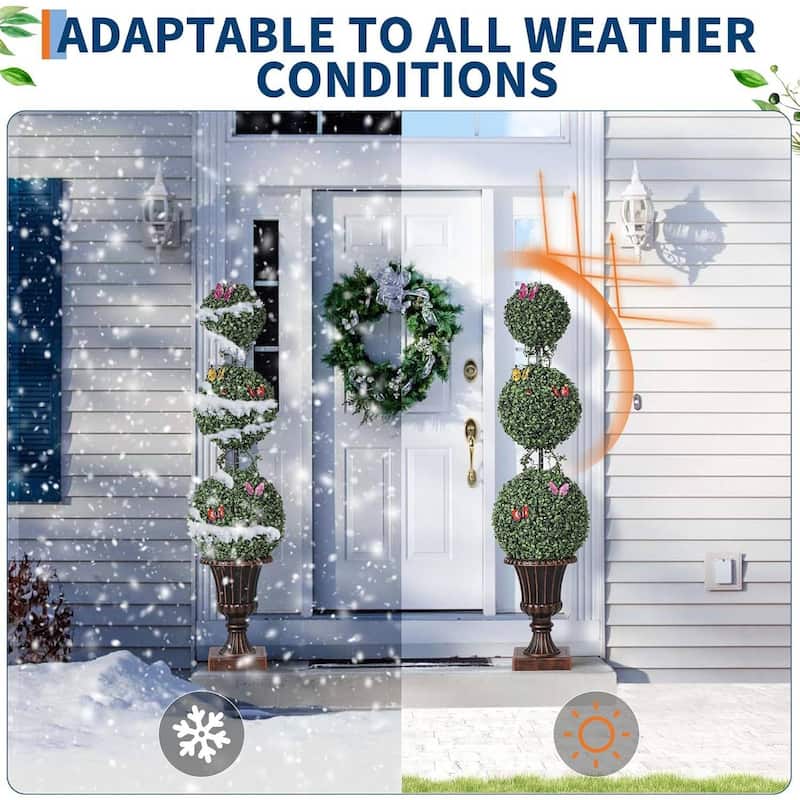 2 Pack Artificial Three Ball Topiary Trees Plants for Home Decor