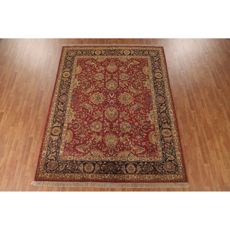 Red Floral Agra Oriental Area Rug Hand-Knotted Wool Carpet - 7'9" x 10'0"