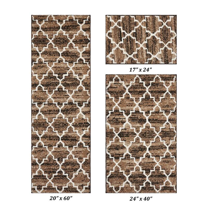 Better Trends Savio Collection 3 Pc Set Bathroom Rug - 100% Micro Polyester with Gel Foam Backing, Machine Washable Bath Mat