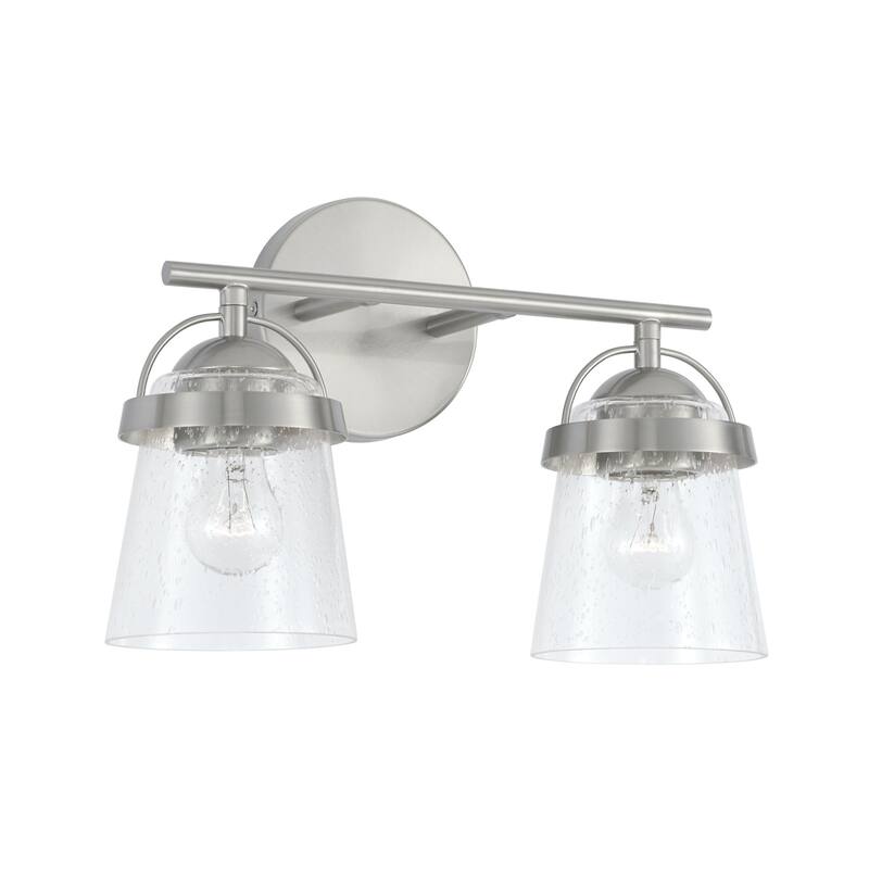 Madison 2-light Bath/ Vanity Fixture w/ Clear Seeded Glass - Brushed Nickel